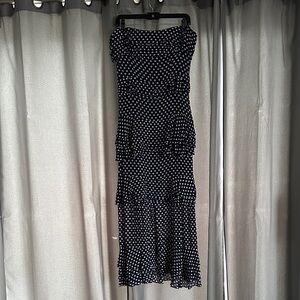J. Crew Navy and White Polka Dot Midi Dress